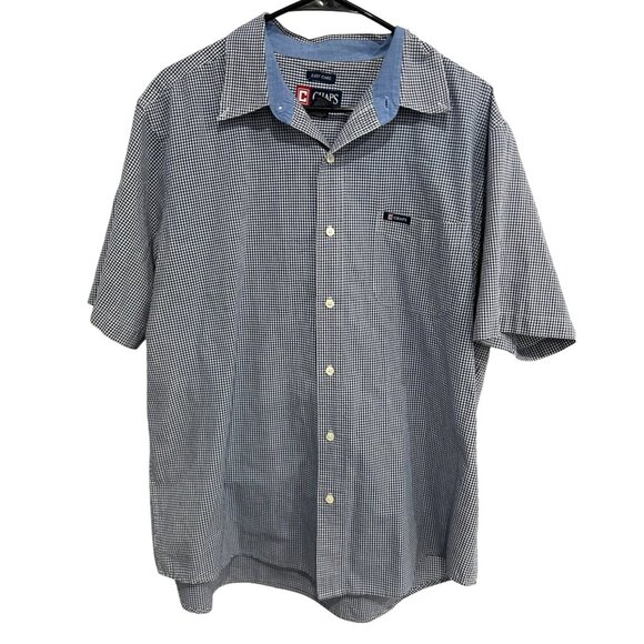 Chaps Mens Short Sleeve Button-Up Shirt Blue Gingham Check Sz XL - Picture 1 of 9